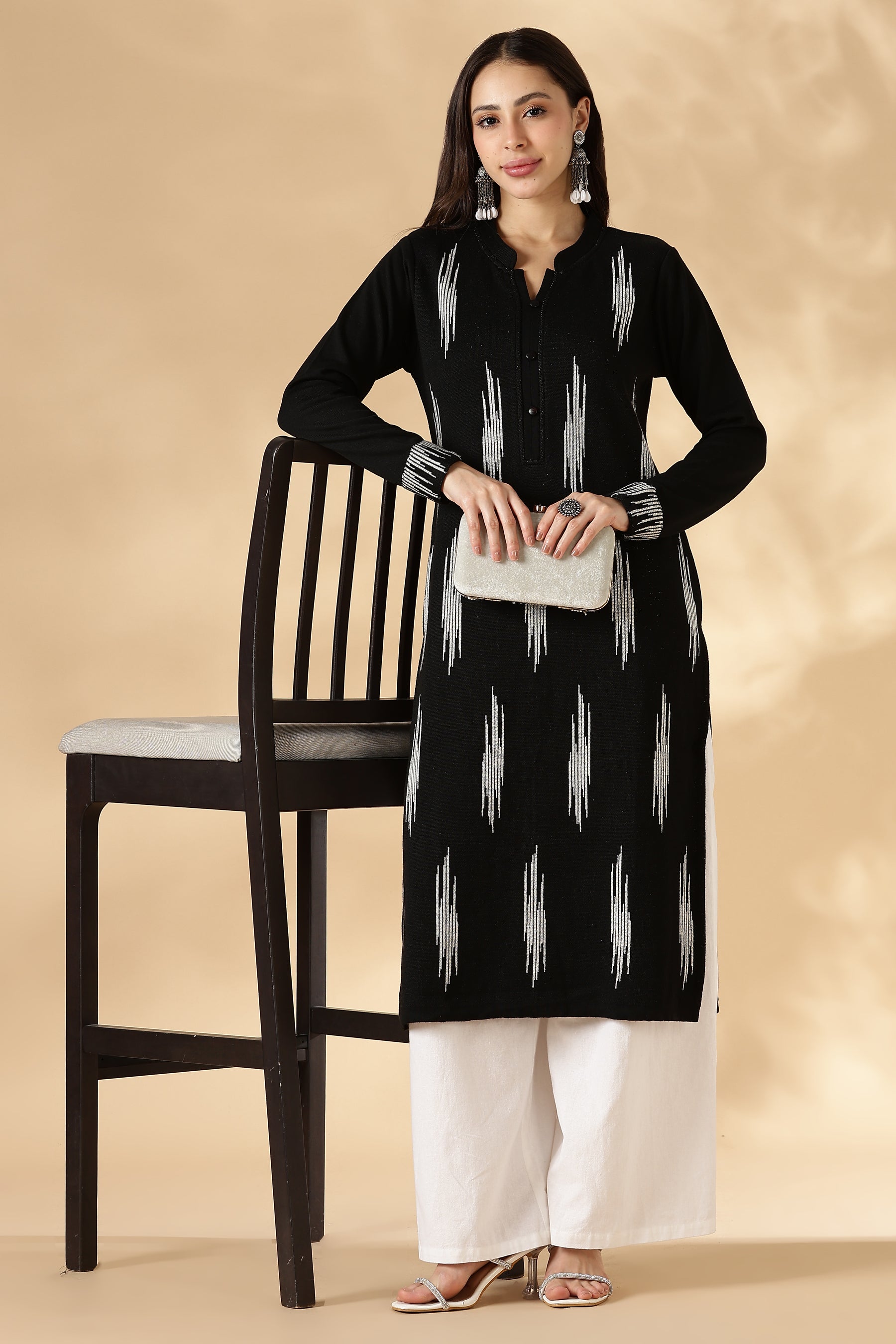 Black & White Ikkat Weave Kurta