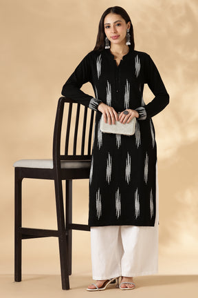Black & White Ikkat Weave Kurta