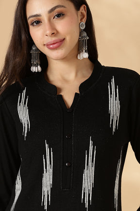 Black & White Ikkat Weave Kurta