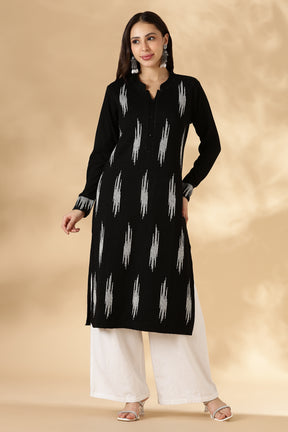 Black & White Ikkat Weave Kurta