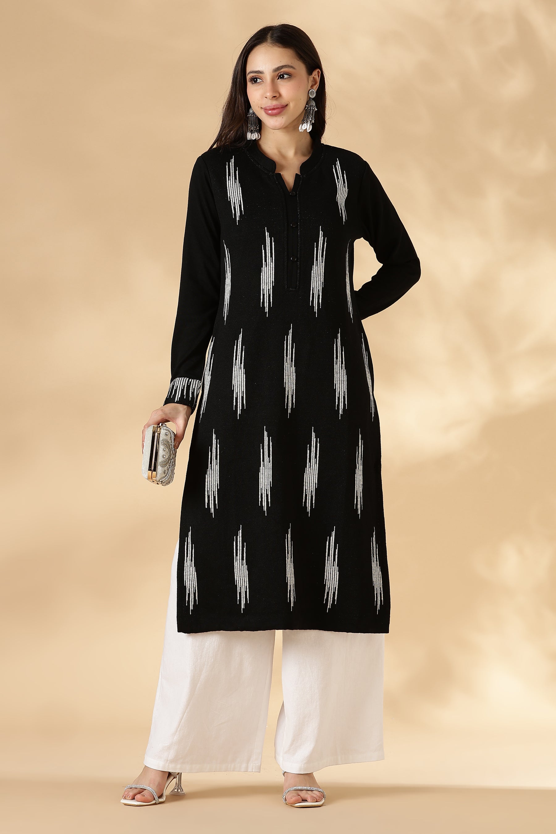 Black & White Ikkat Weave Kurta