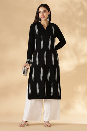 Black & White Ikkat Weave Kurta