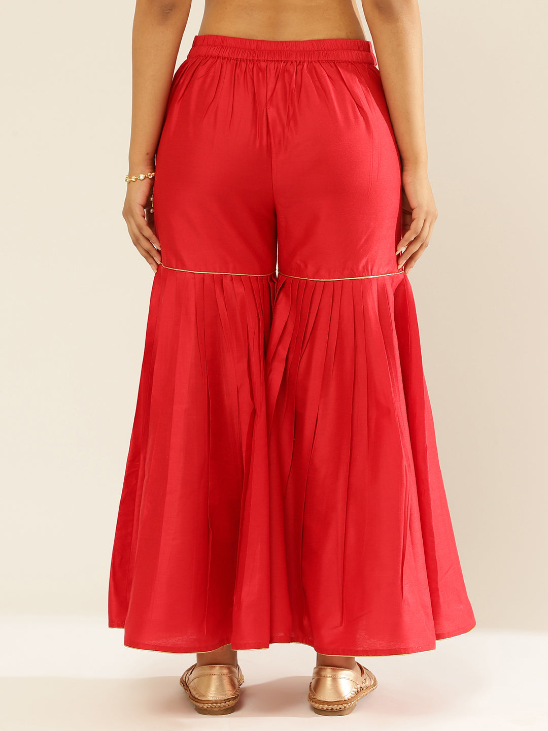 Sharara With Golden Piping-Scarlet Red
