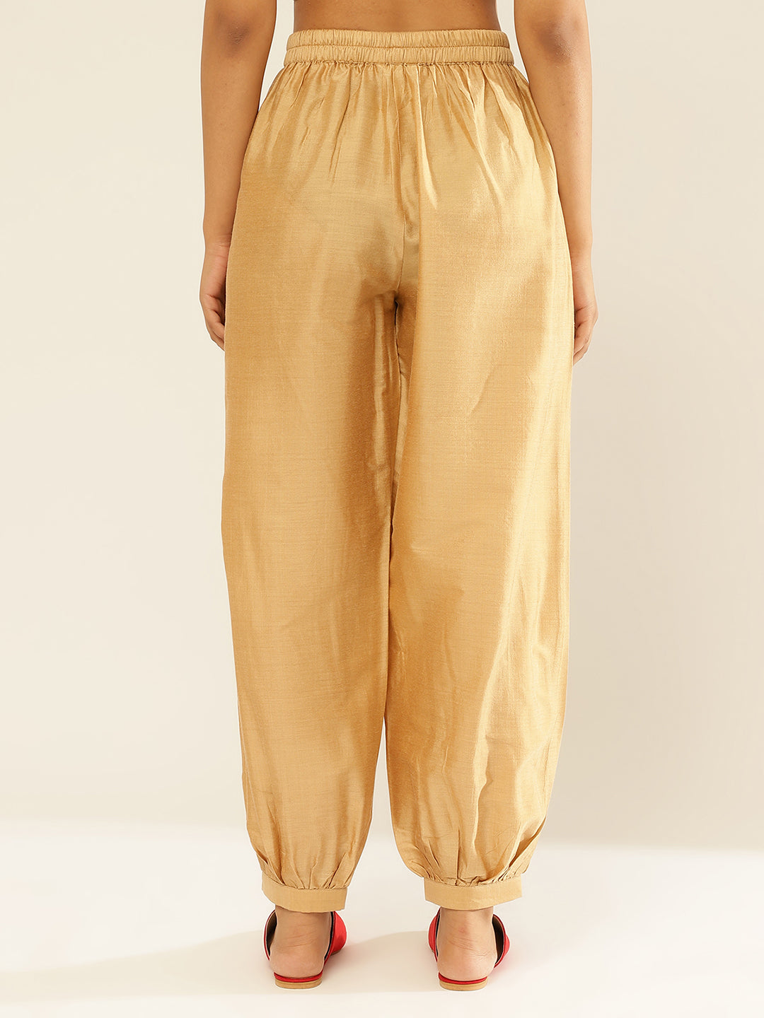 Cotton Viscose Elasticated Pathani Pants-Roseate Golden