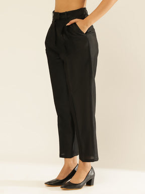 Cotton Semi-Formal Trouser-Metallic Black