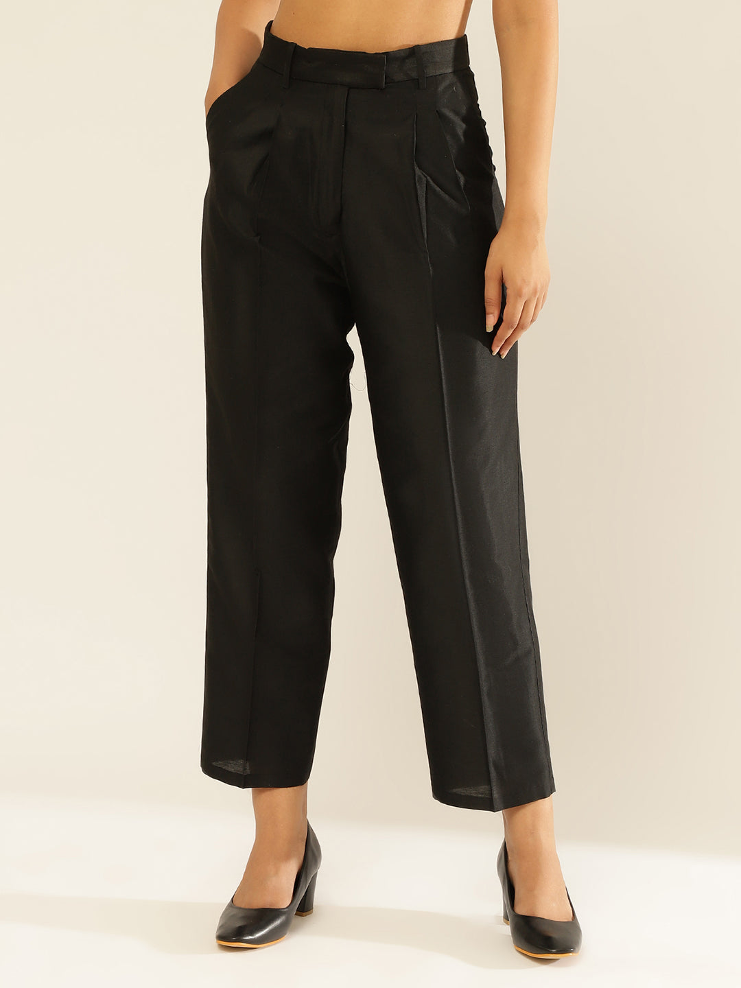 Cotton Semi-Formal Trouser-Metallic Black