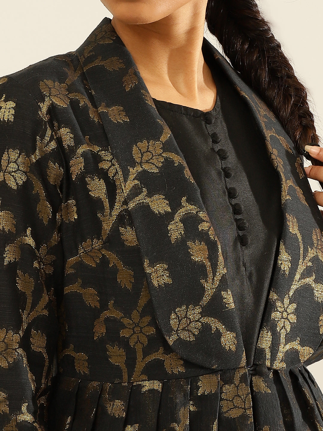 Cotton zari baswada circular jacket & top paired with trouser