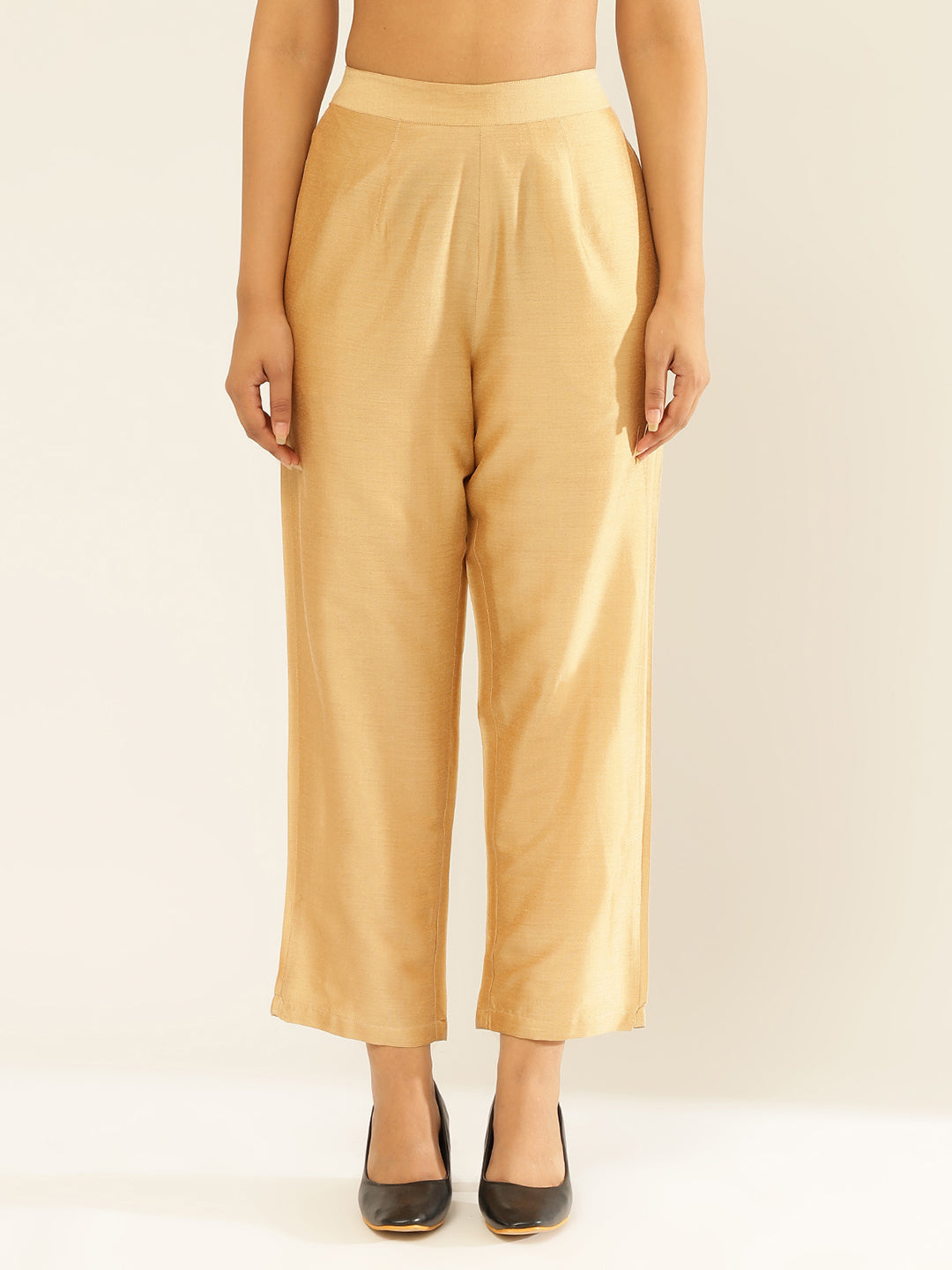 Cotton Viscose Straight Pants -Roseate Golden