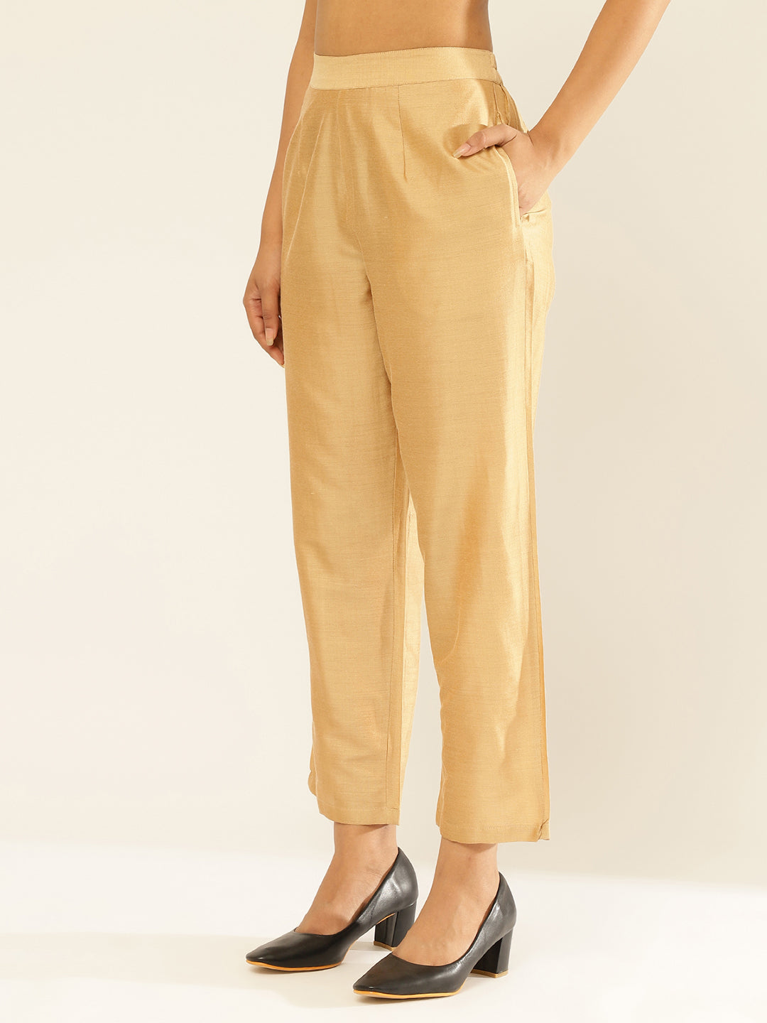 Cotton Viscose Straight Pants -Roseate Golden