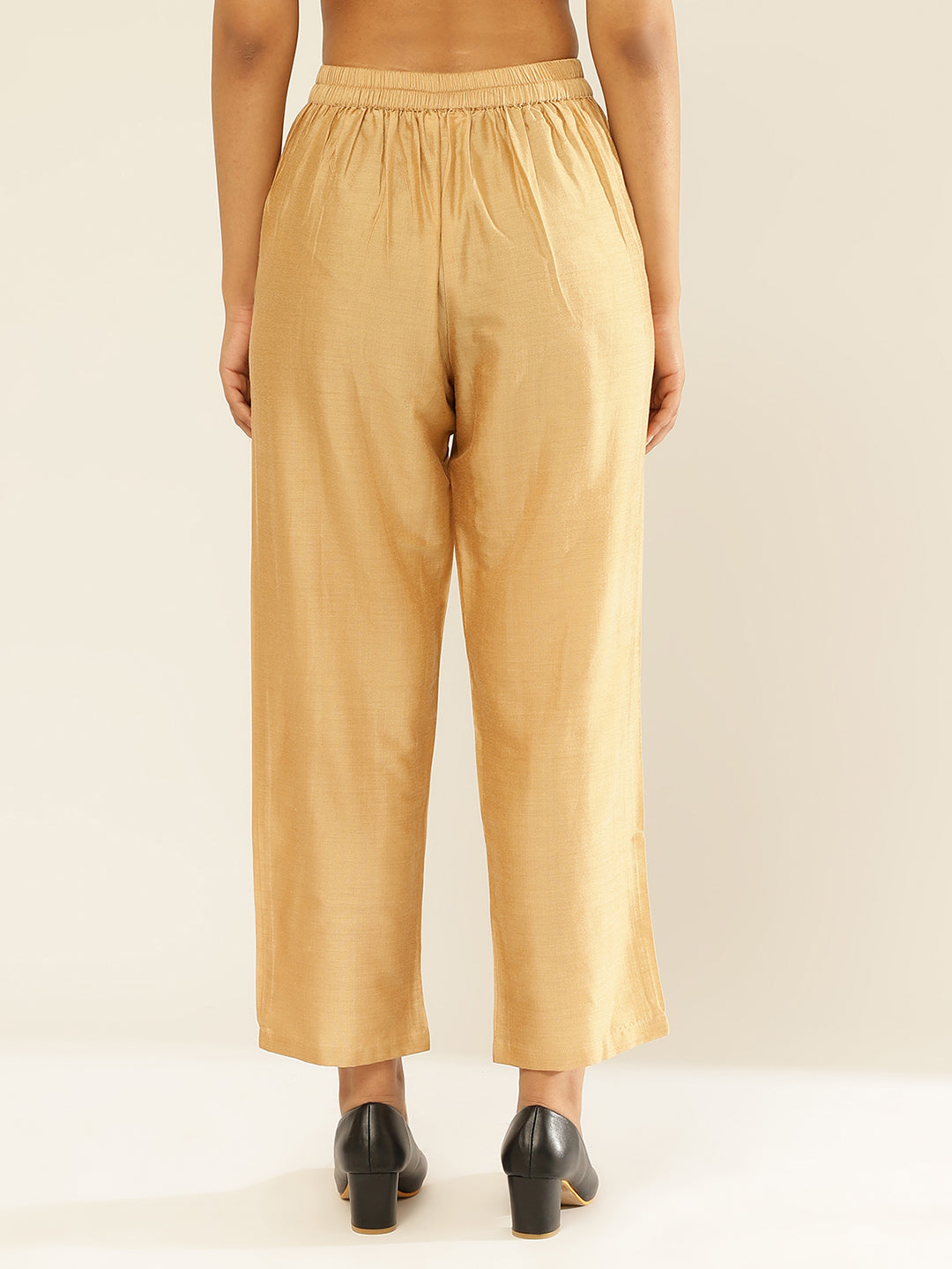 Cotton Viscose Straight Pants -Roseate Golden