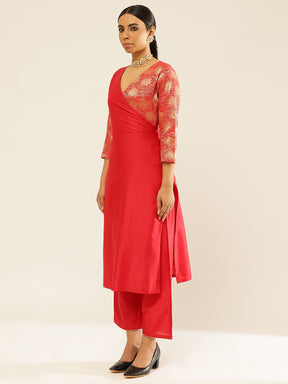 Overlapped zari Banarasi  Kurta Set