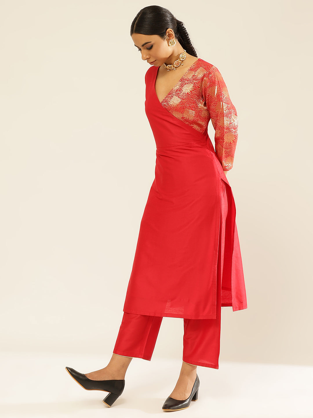Overlapped zari Banarasi  Kurta Set