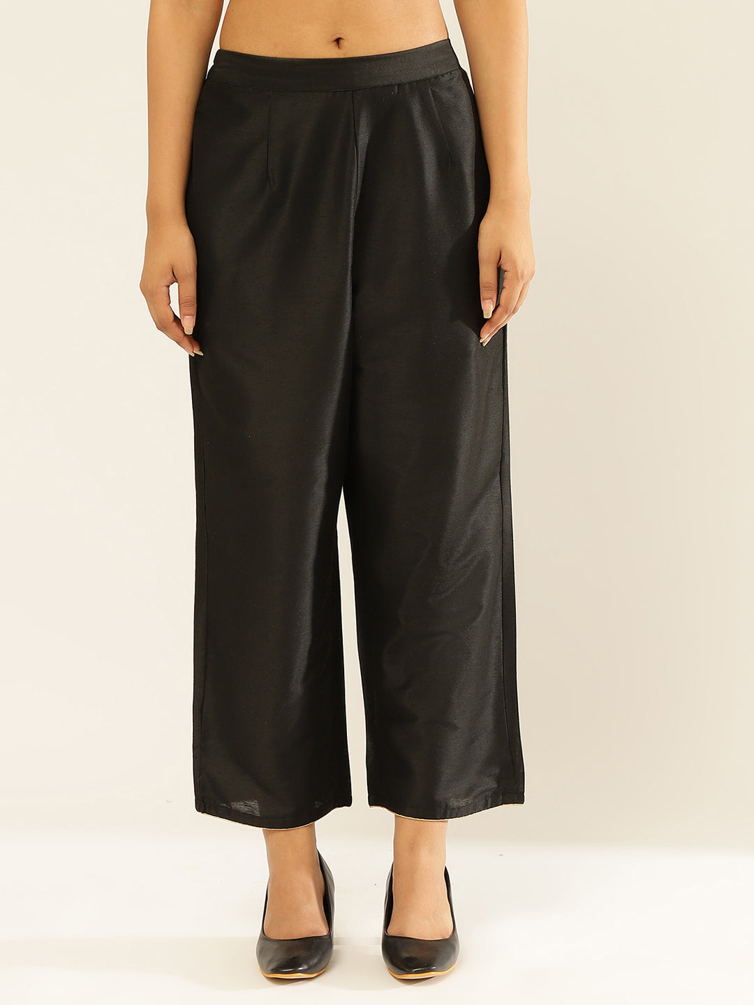 Cotton Viscose Straight Pants With Golden Piping-Metallic Black