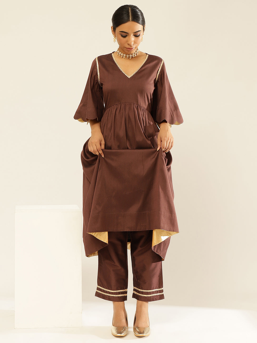 Scallop sleeves kurta Set