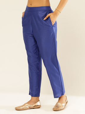Cotton Viscose Straight Pants-Imperial Blue