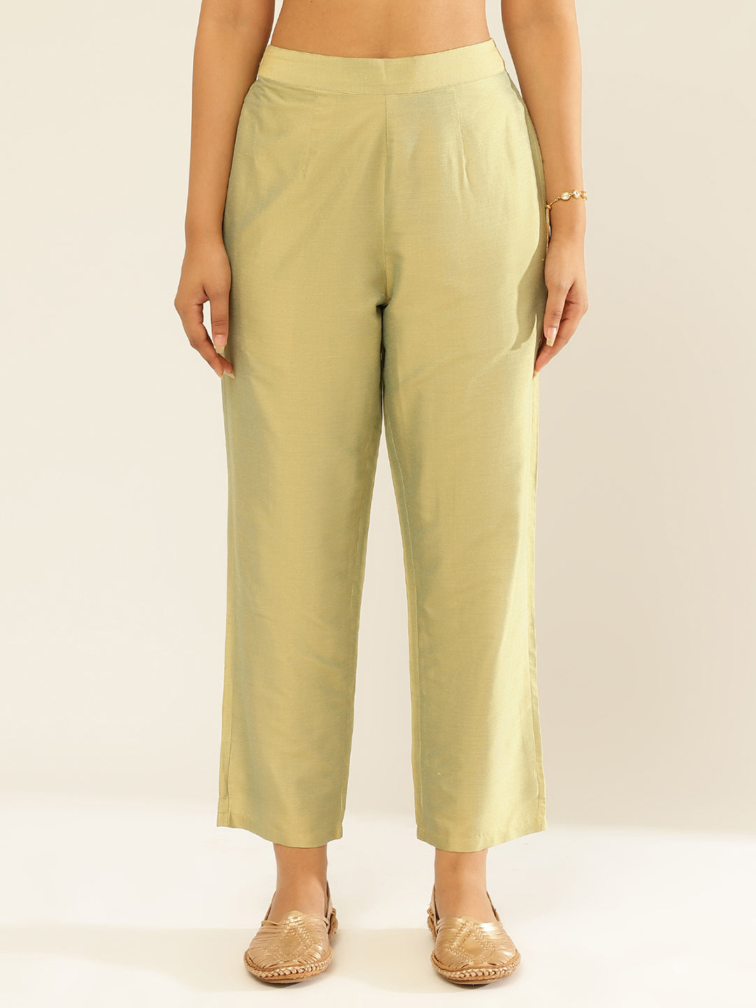 Cotton Viscosestraight Pants-Garden Glade Green