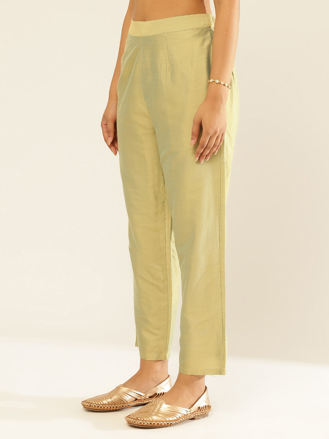 Cotton Viscosestraight Pants-Garden Glade Green