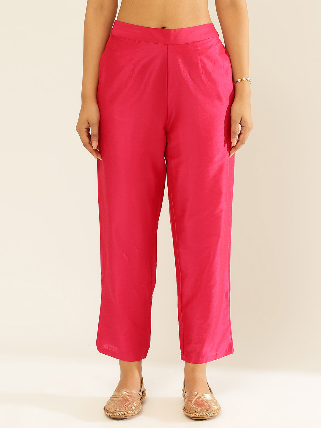 Cotton Viscose Straight Pants-Coral Pink