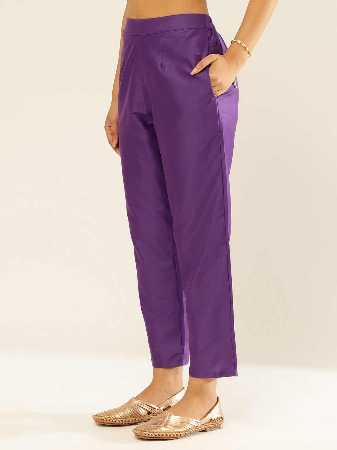 Bluish Purple Satin Linen Pants