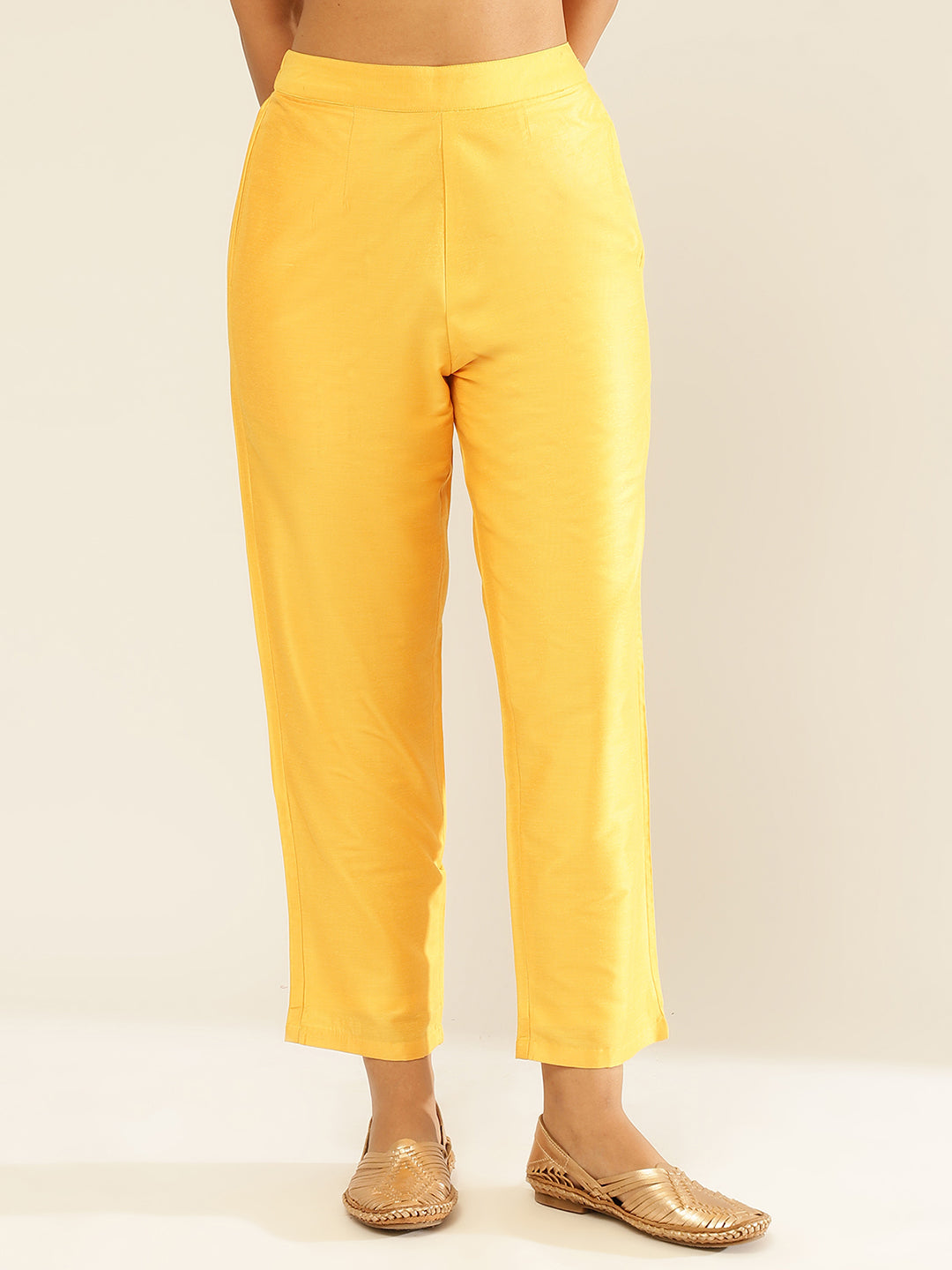 Cotton Viscose Straight Pants-Bumble Bee Yellow