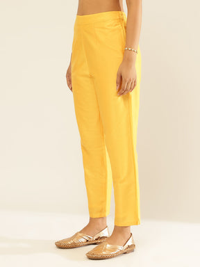 Cotton Viscose Straight Pants-Bumble Bee Yellow