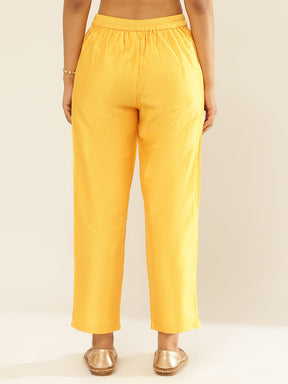 Cotton Viscose Straight Pants-Bumble Bee Yellow