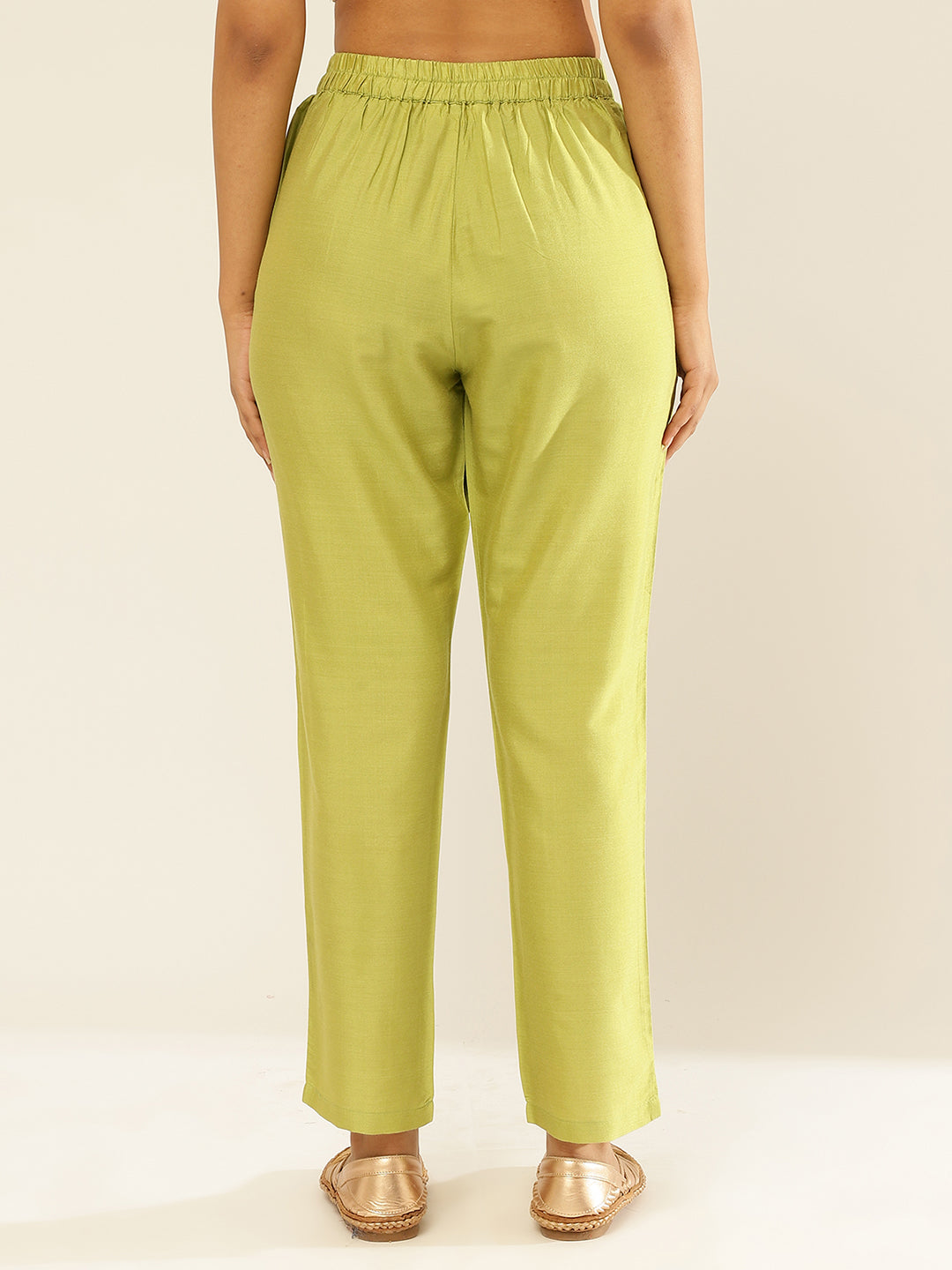 Cotton Viscose Straight Pants-Spring Green