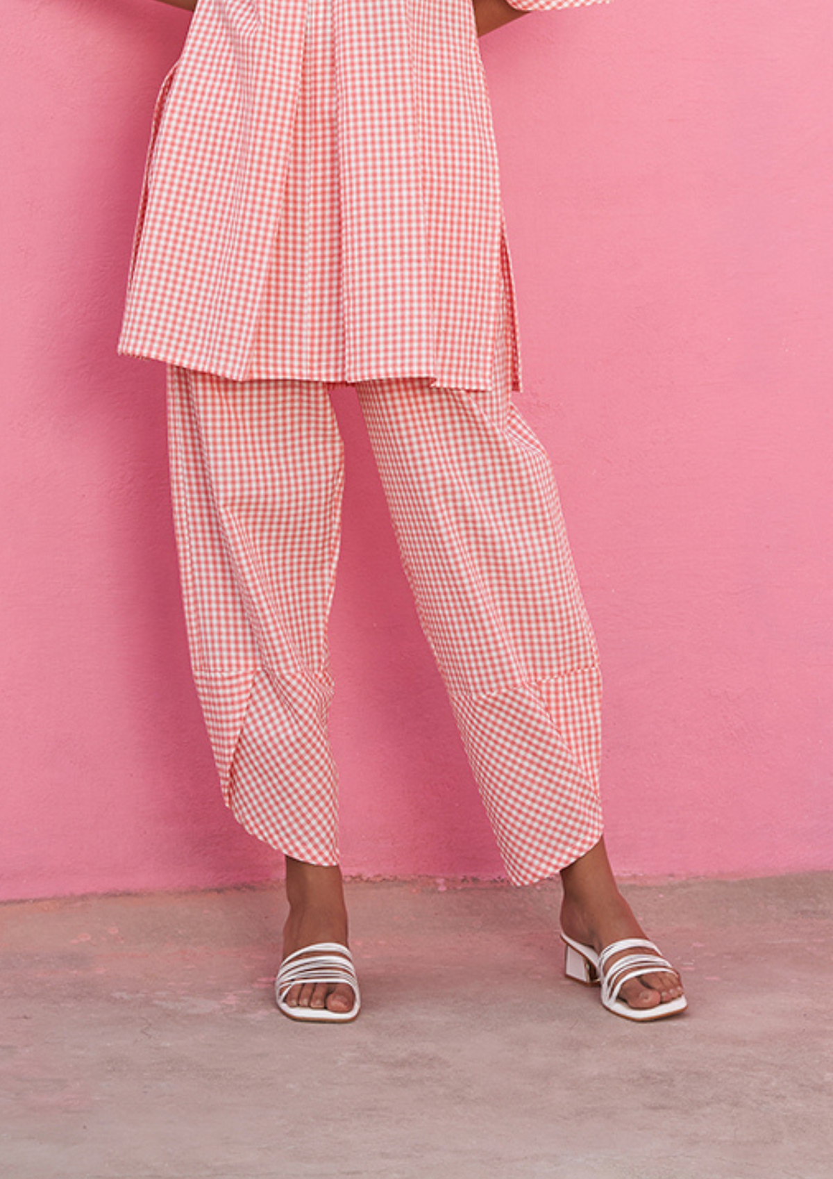 Gingham Checks Overlapped Hem Pants