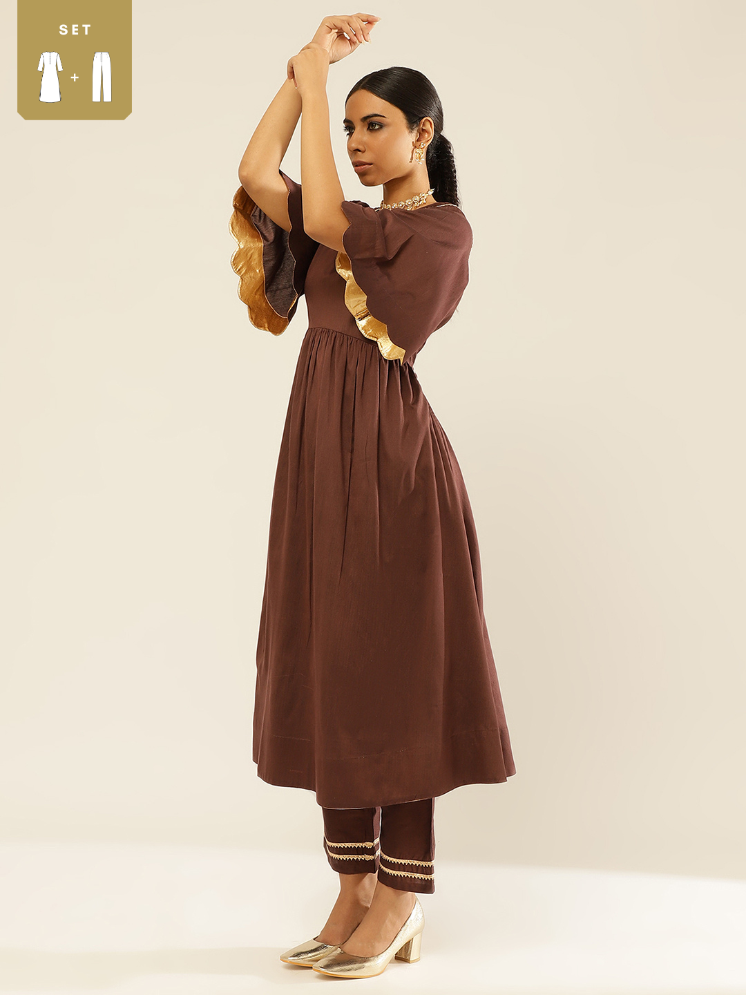 Scallop sleeves kurta Set