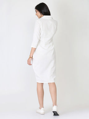 White Cotton Linen Tulip Dress