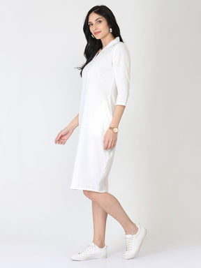 White Cotton Linen Tulip Dress