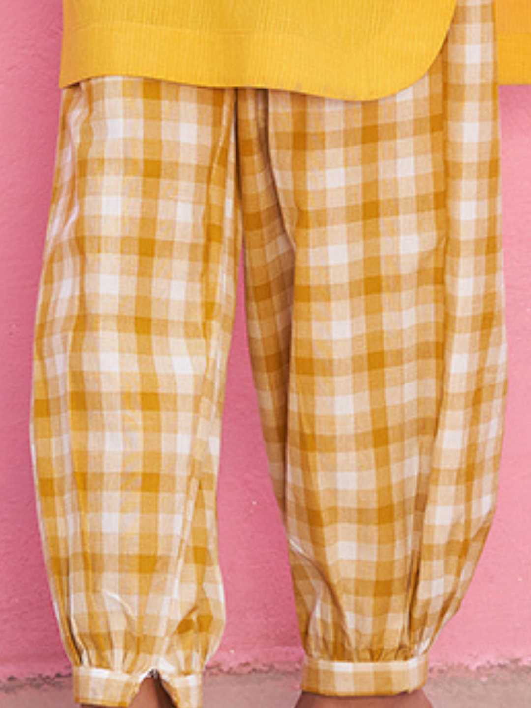 Yellow Big Checks Pathani Pants