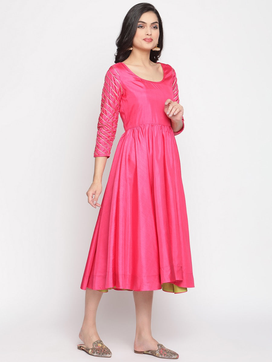 Paradise-Pink Scoop Neck Banarasi Dress