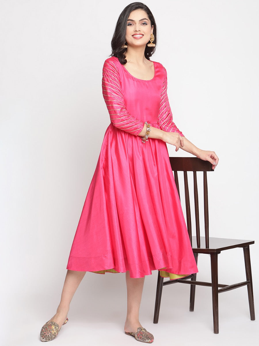 Paradise-Pink Scoop Neck Banarasi Dress