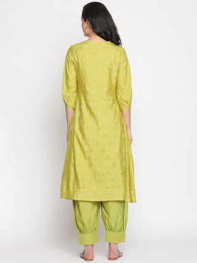 Macaw-Green A-Line Banarasi Kurta