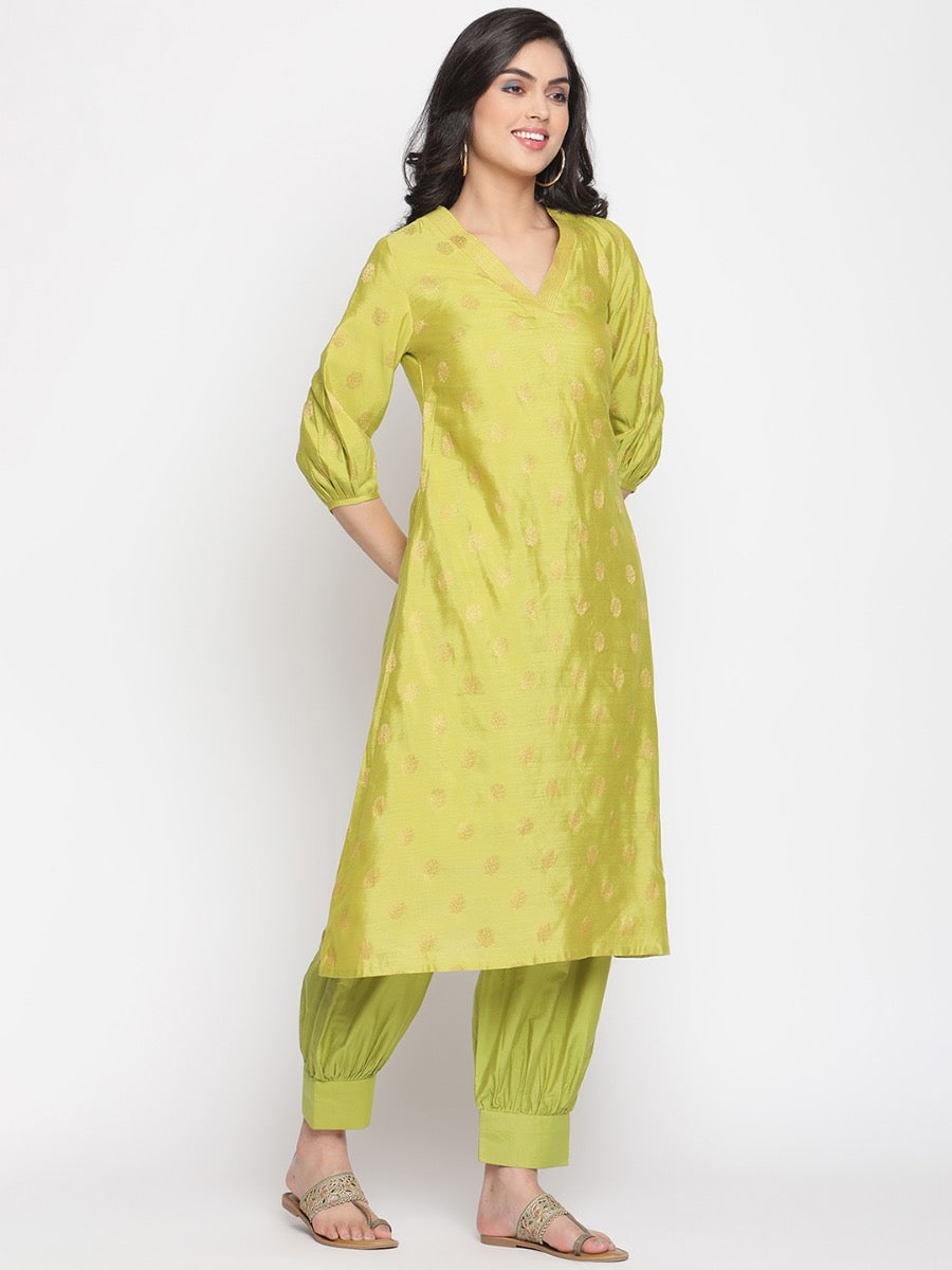 Macaw-Green A-Line Banarasi Kurta