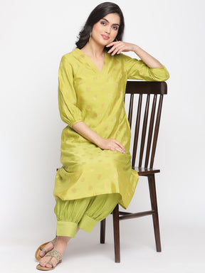 Macaw-Green A-Line Banarasi Kurta