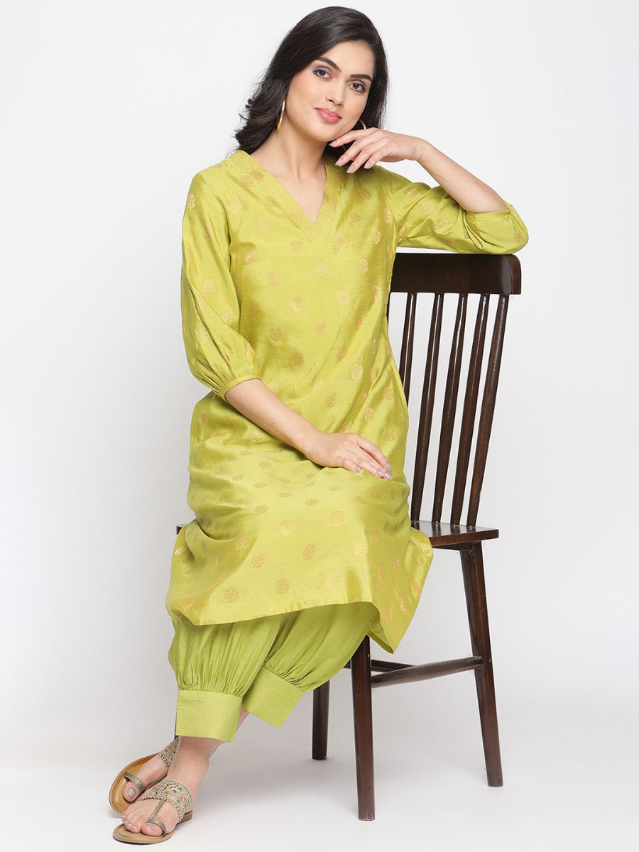 Macaw-Green A-Line Banarasi Kurta