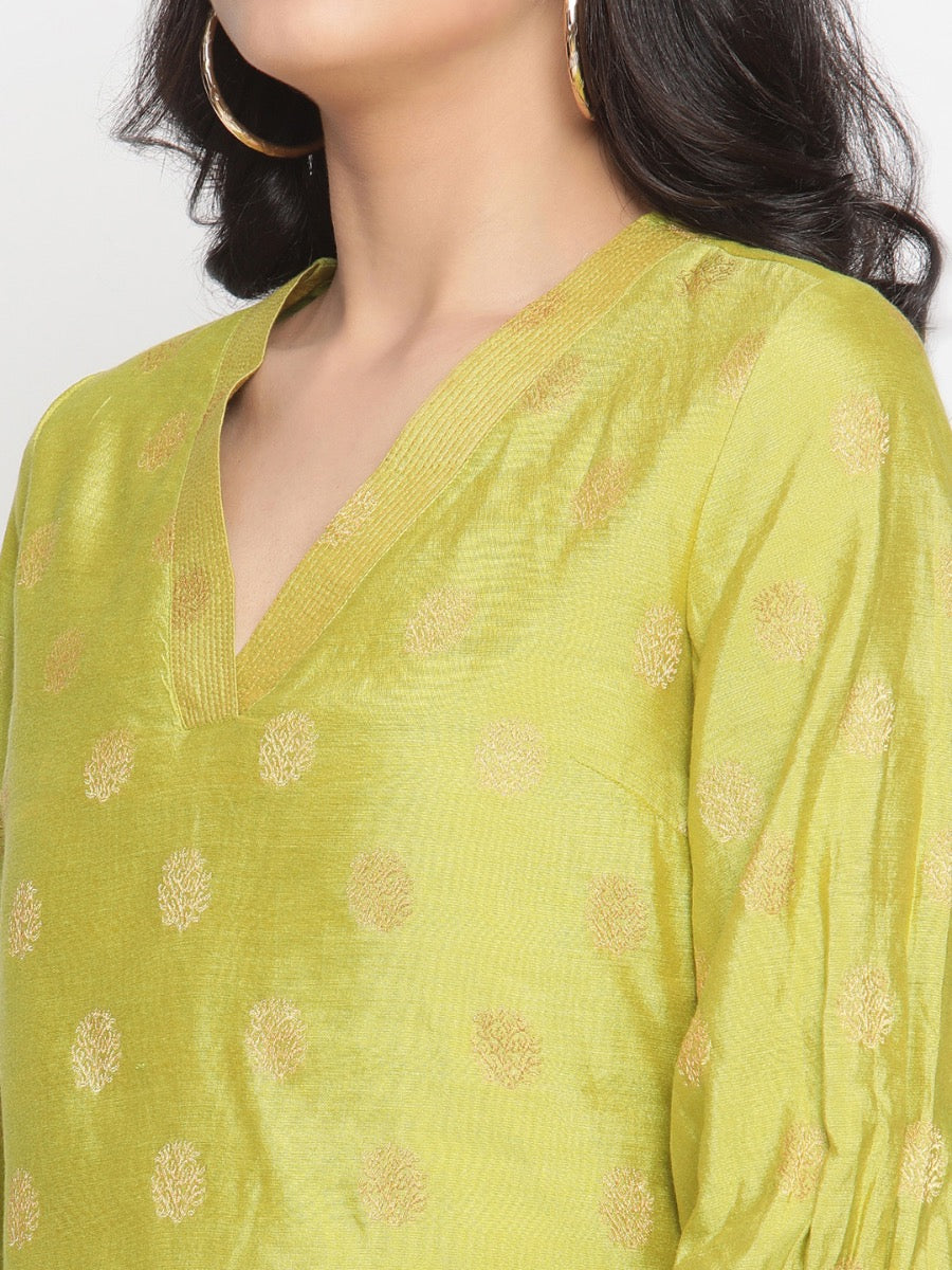 Macaw-Green A-Line Banarasi Kurta