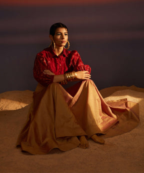 Golden Purple Banarasi High-Low Hem Skirt