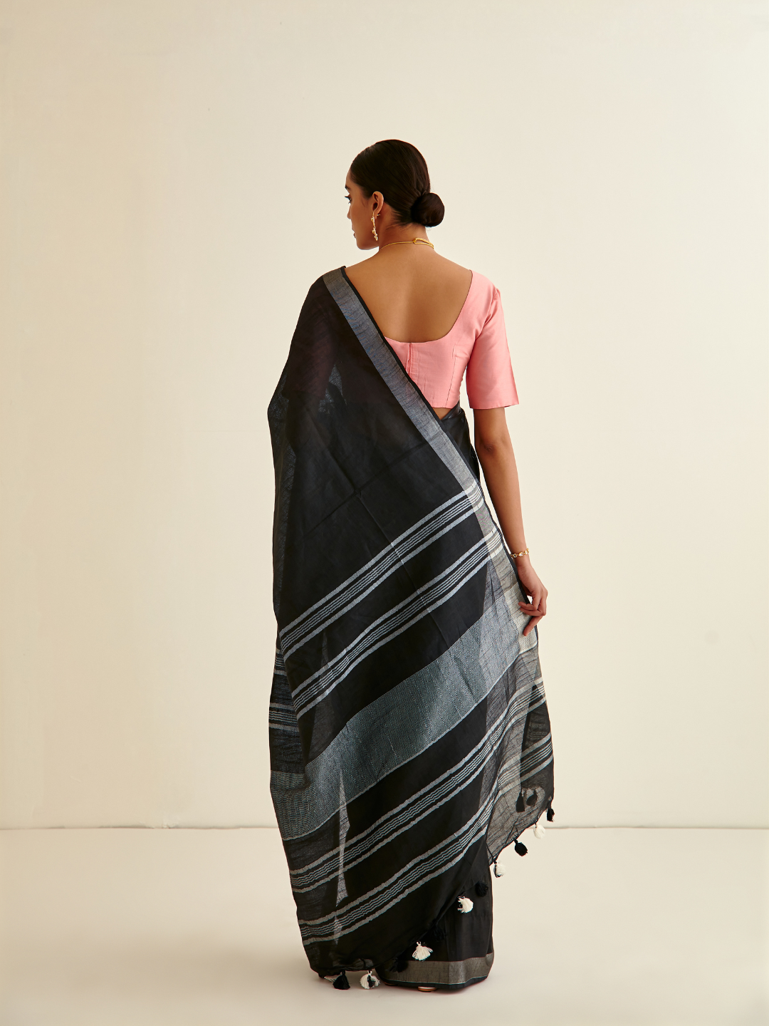 Banarasi Woven sari with silver highlights- Charcoal Black