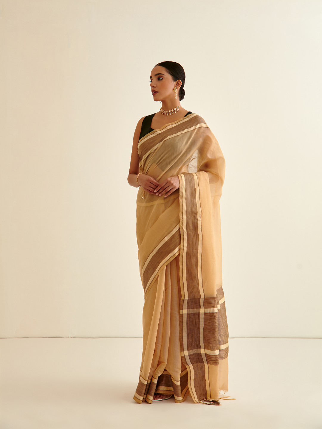 Banarasi Woven sari- Buttermilk Brown