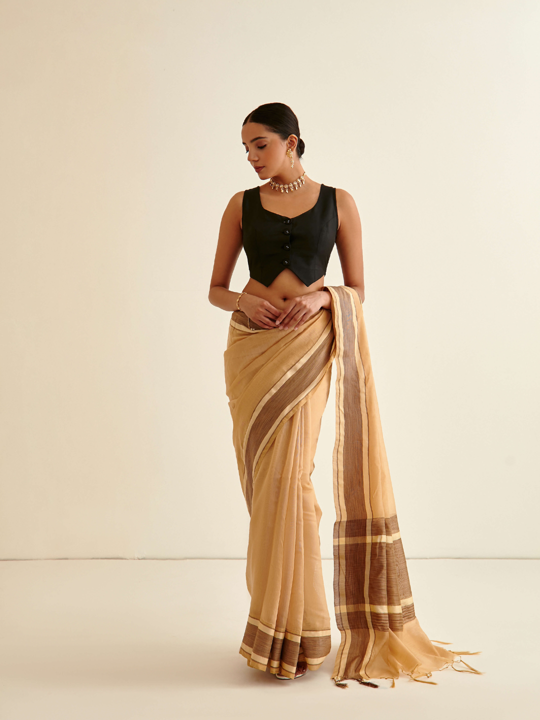 Banarasi Woven sari- Buttermilk Brown