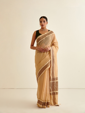 Banarasi Woven sari- Buttermilk Brown