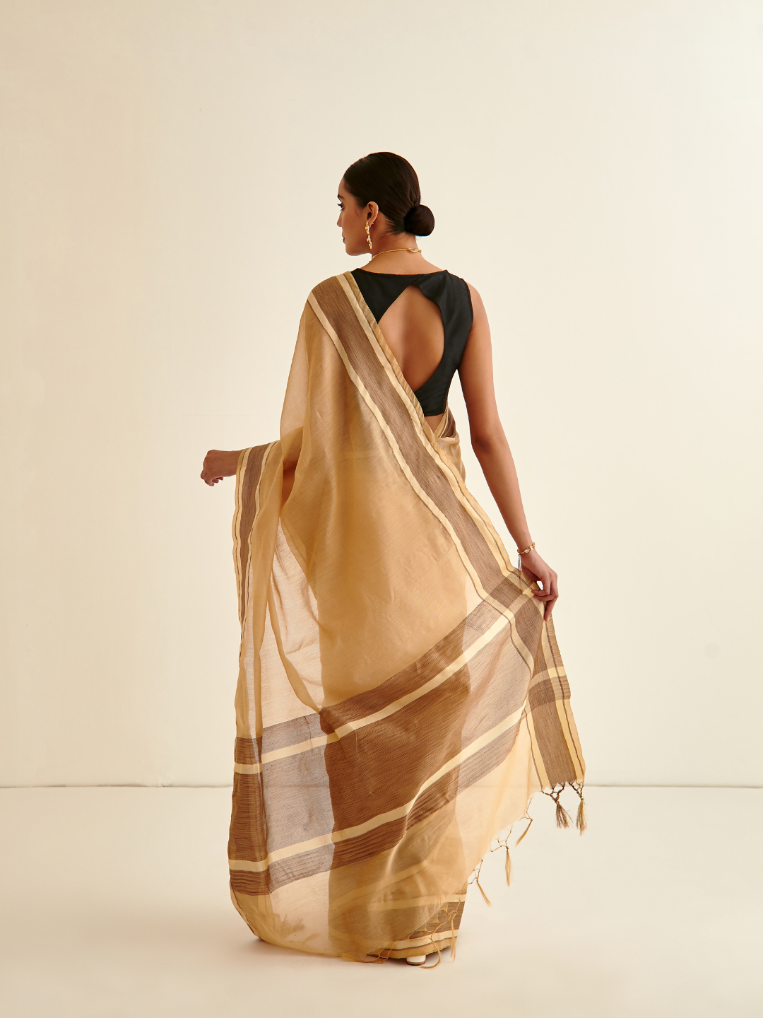 Banarasi Woven sari- Buttermilk Brown