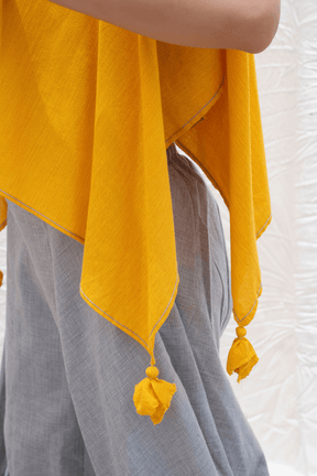 Dandelion Yellow Mangalgiri Handkerchief Top With Dhoti