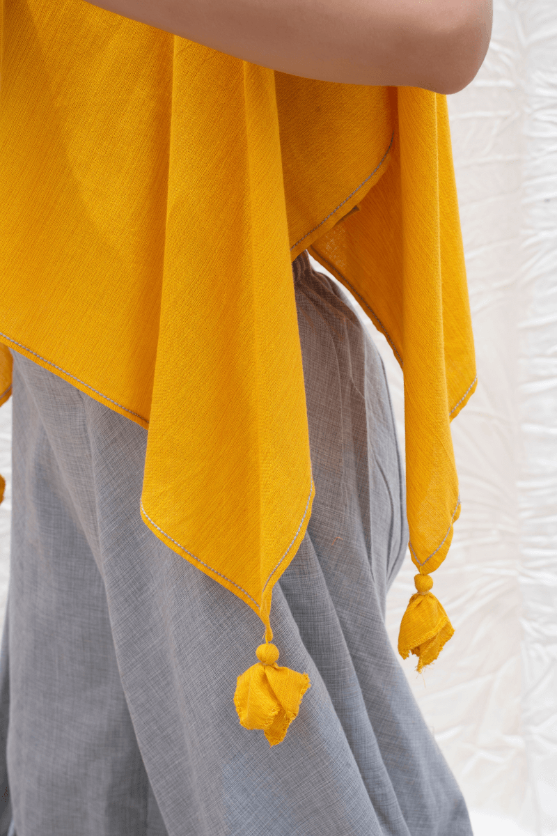 Dandelion Yellow Mangalgiri Handkerchief Top With Dhoti
