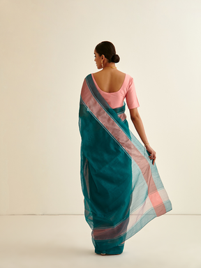 Banarasi Woven sari with contrasting border-Sapphire Blue