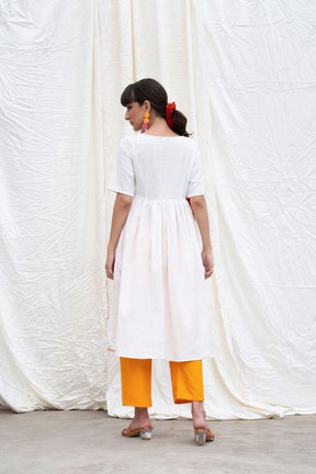 Marshmellow-White Mangalgiri Cotton Button Down Kurta