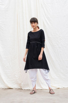 Midnight-Black Mangalgiri Cotton Pleated Kurta